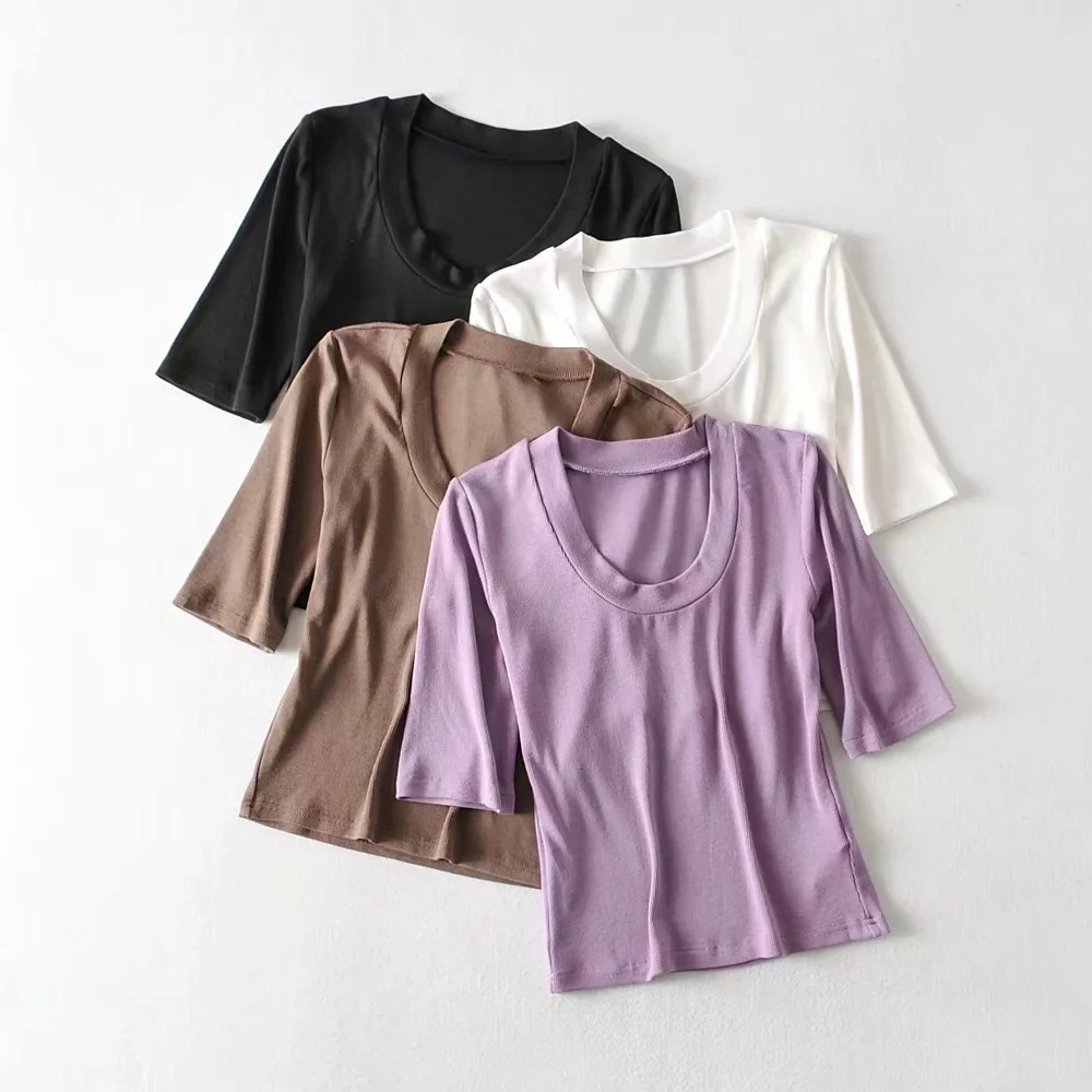 Women's stretch solid color short top
