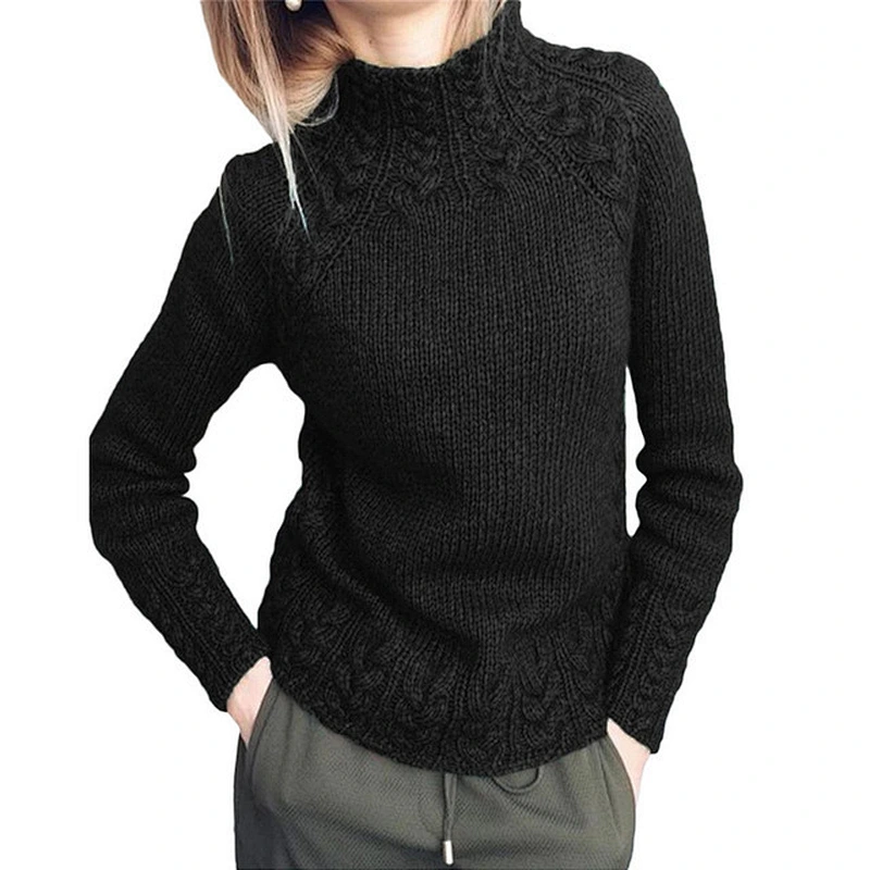 Pure color twist pattern knitted sweater