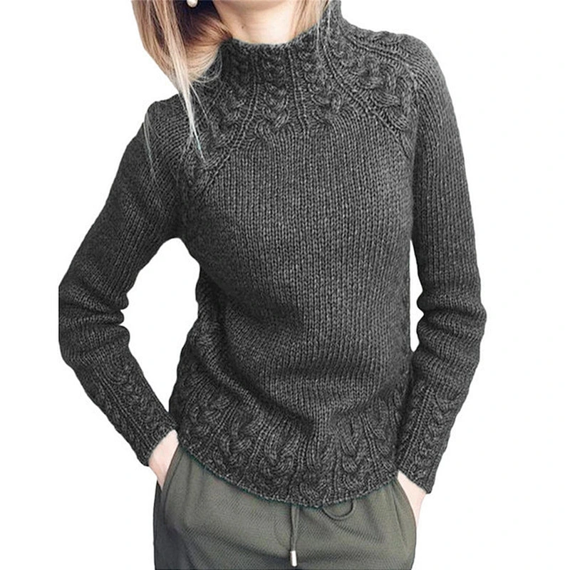 Pure color twist pattern knitted sweater