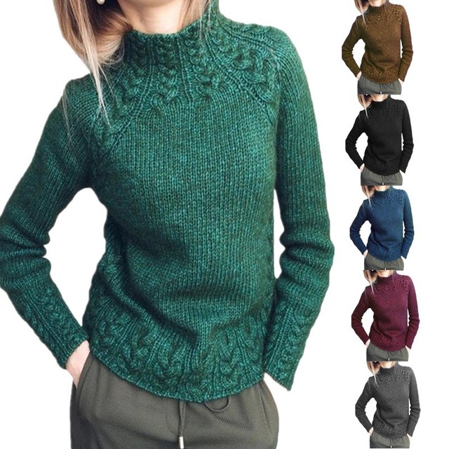 Pure color twist pattern knitted sweater