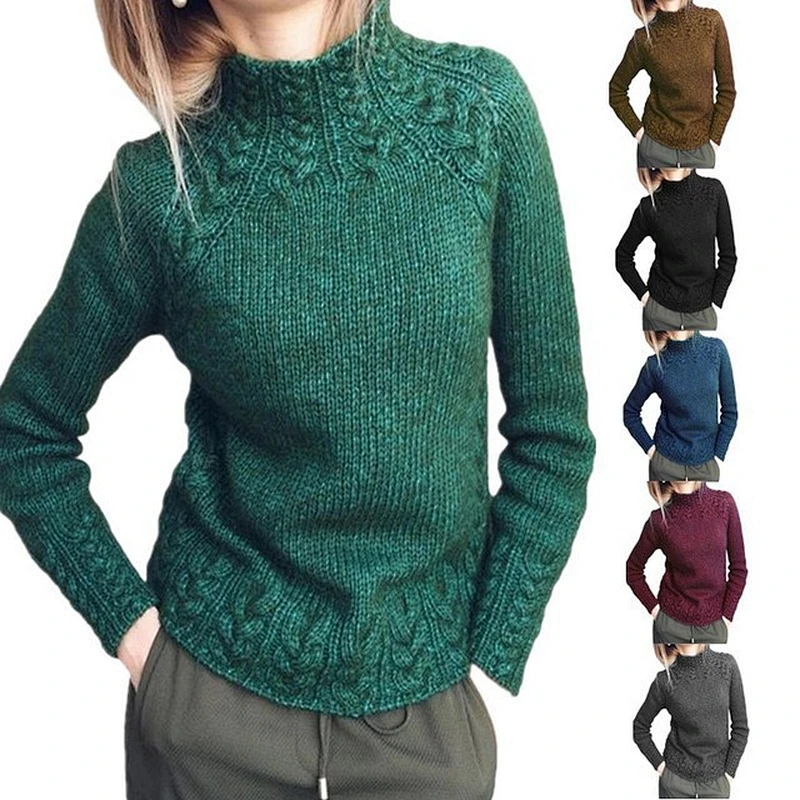Pure color twist pattern knitted sweater