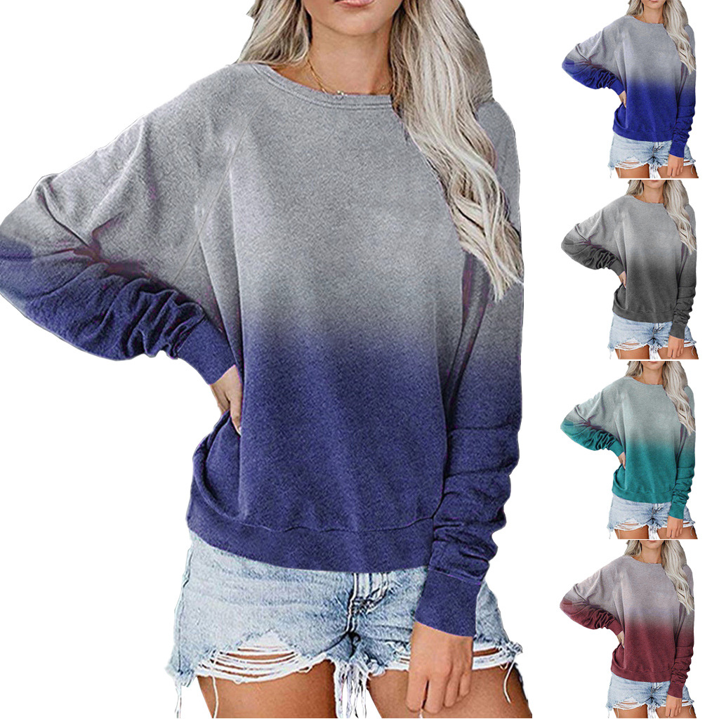 Women's gradient color block pullover shirt