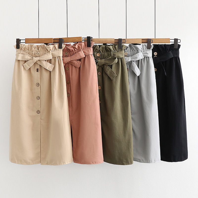 Multicolor single-breasted lace-up skirt