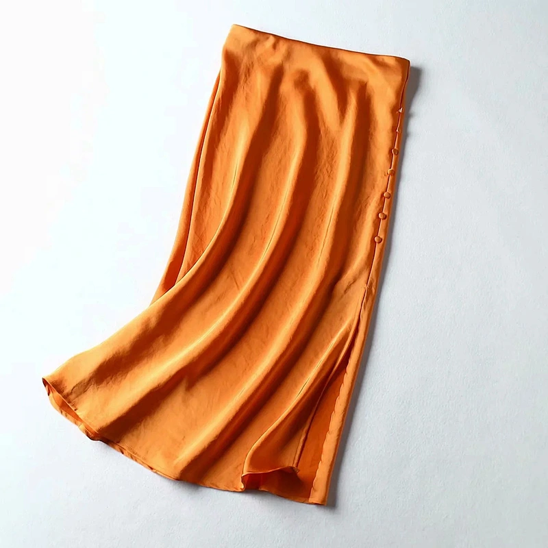 Slit irregular satin skirt