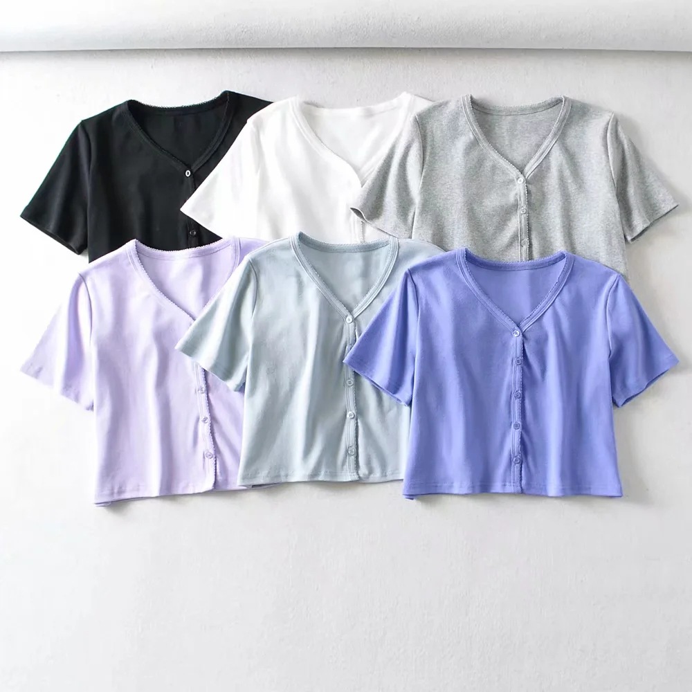 Women's stretch short T-shirt cardigan