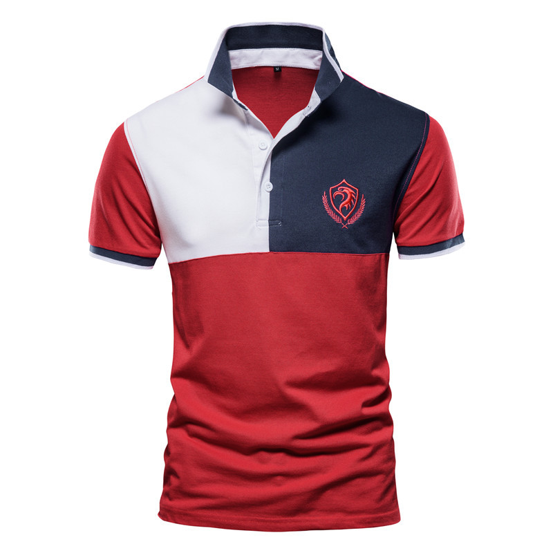 Men's short sleeve polo shirt with color block lapel