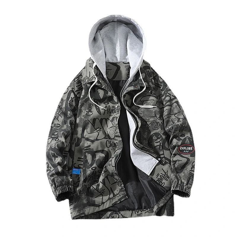 Men's hooded fake two-piece sports jacket