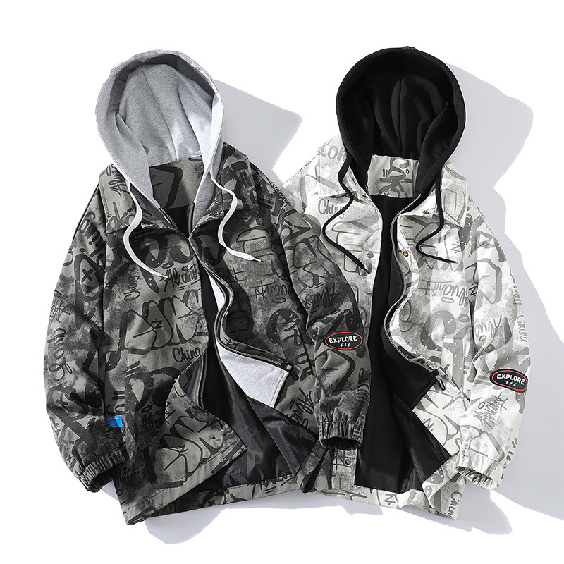 Men's hooded fake two-piece sports jacket