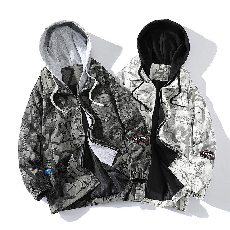 Men's hooded fake two-piece sports jacket