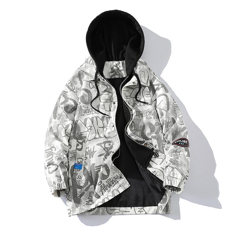 Men's hooded fake two-piece sports jacket