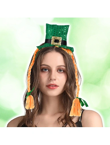 St Patricks Day Shamrock Hat Orange Pigtails Headband Ladies