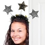 New Year Headband with Star Boppers and Silver Tone Tinsel