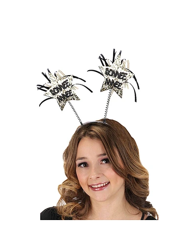 New Year Headband with Star Boppers and Silver Tone Tinsel