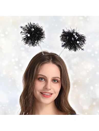 HAPPY NEW YEAR TINSEL LIGHT-UP POM POM HEADBAND