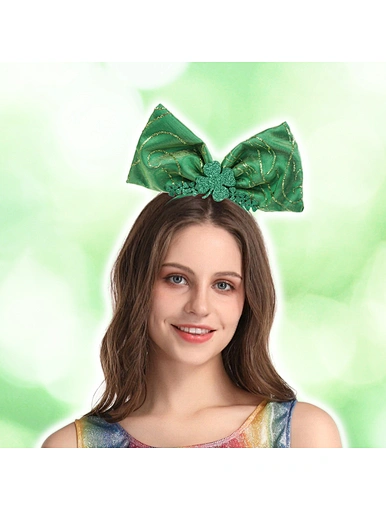 St. Patrick's Green Bowknot with Clover Headband Headwear