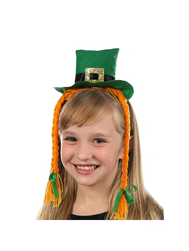 St Patricks Day Shamrock Hat Orange Pigtails Headband Ladies