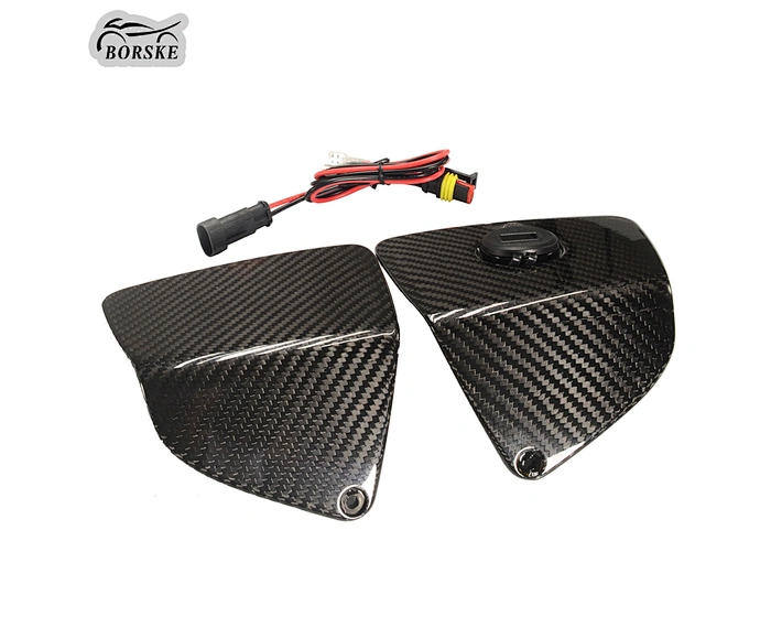 Motorcycle Carbon ABS Front GloveBox Cover with Phone USB Port Charger for VESPA GTS