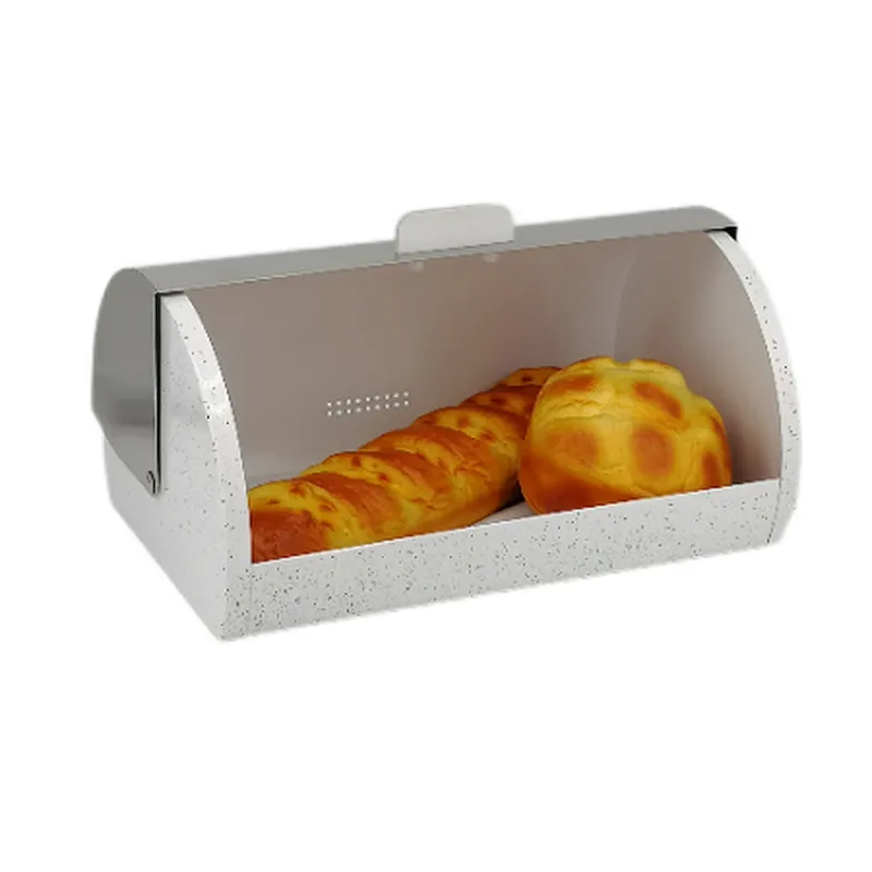 Roll top American Style Customized Wooden cutting board Powder Coated Metal Color Bread Bin,Marble Decor