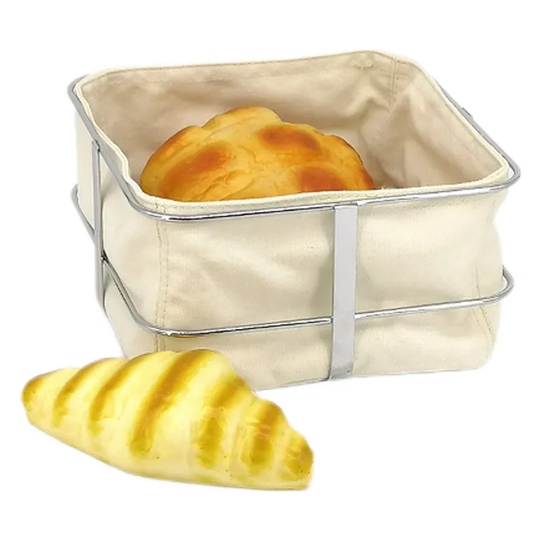 Metal with Fabric insert Mondern Bread Basket Stainless Steel  Size: 21.5X21.5X10.7cm