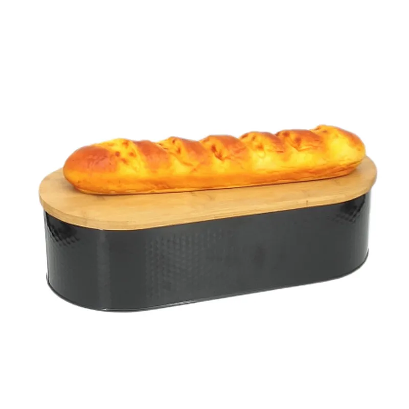 Bread Bin with Chopping Board Lid, Decor , Black