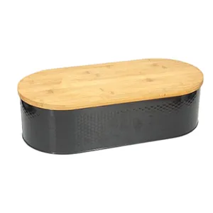 Bread Bin with Chopping Board Lid, Decor , Black