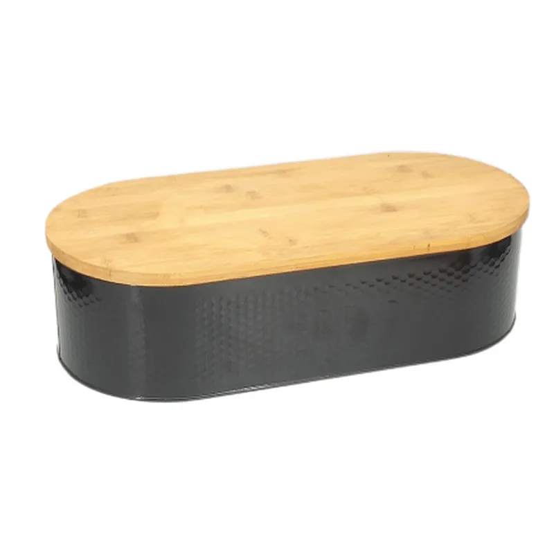 Bread Bin with Chopping Board Lid, Decor , Black