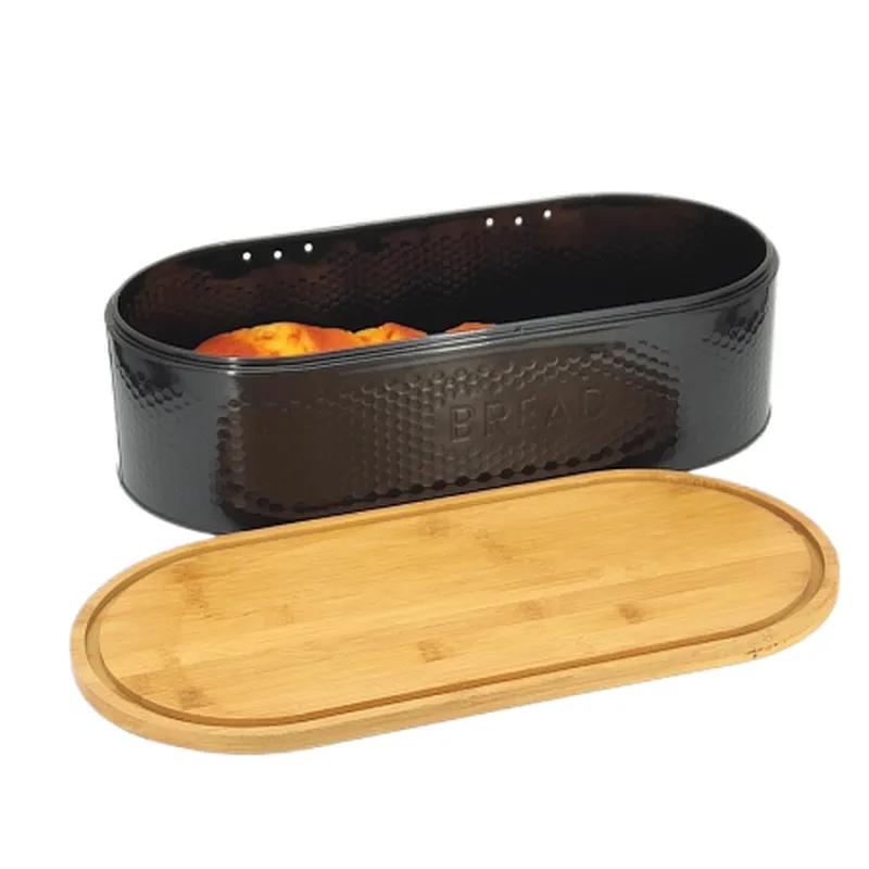 Bread Bin with Chopping Board Lid, Decor , Black