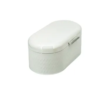 Black Metal Bread bin, Shiny White, Aluminium Handle, Oval Shape