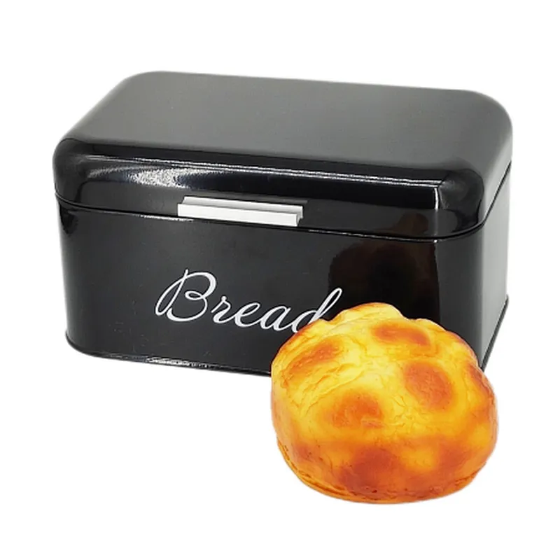 Retro Metal Bread Bin, Shiny Black, Aluminium Handle