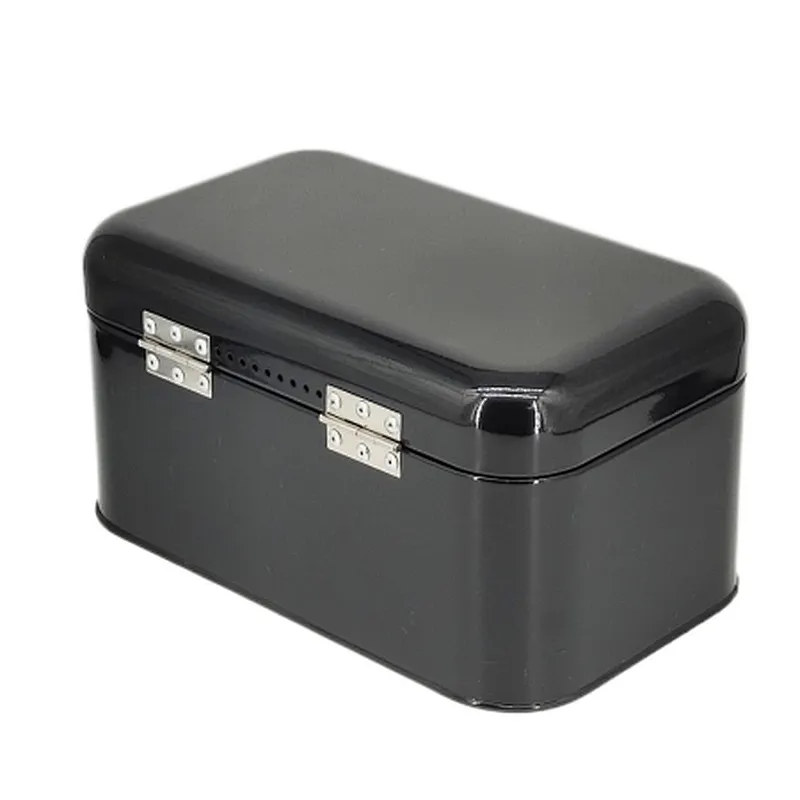 Retro Metal Bread Bin, Shiny Black, Aluminium Handle