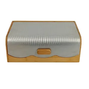 Large bamboo bread bin with stainless steel lid