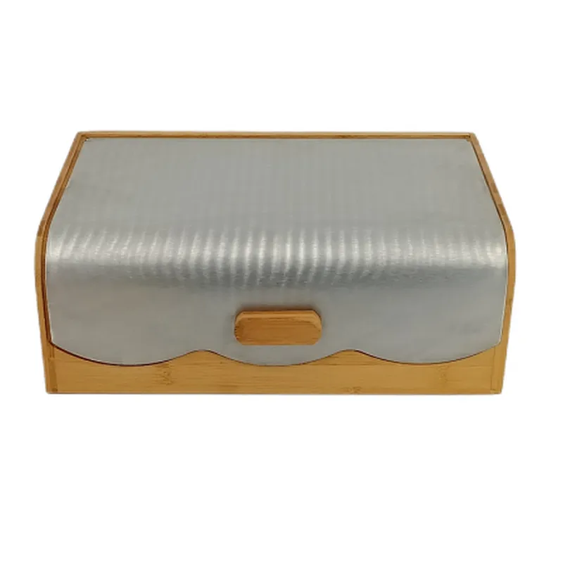 Large bamboo bread bin with stainless steel lid