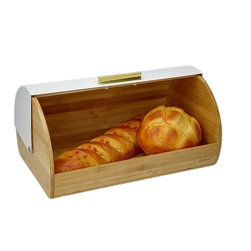 White Wooden Bread Box, Declor Lid, Color Coated