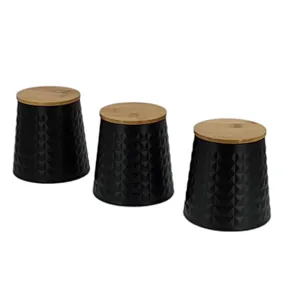 Kitchen Canisters with Bamboo Lids, Airtight Metal Canister Set, Coffee, Sugar, Tea, Flour, Pasta Storage Containers, Kitchen Decor, Set of 3