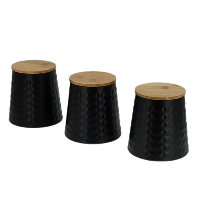 Kitchen Canisters with Bamboo Lids, Airtight Metal Canister Set, Coffee, Sugar, Tea, Flour, Pasta Storage Containers, Kitchen Decor, Set of 3