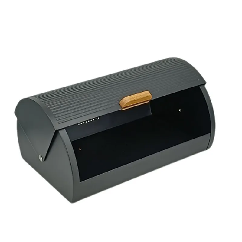Black Metal Bread Box, Decor Lid, Bamboo