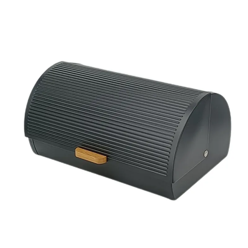Black Metal Bread Box, Decor Lid, Bamboo