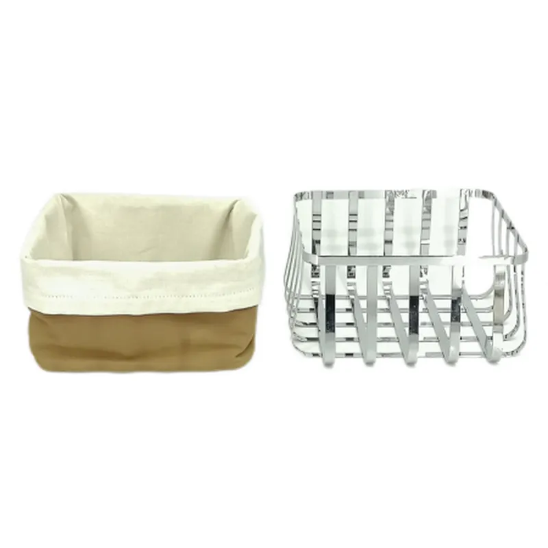 Metal with Fabric insert Mondern Bread Basket Stainless Steel  Size: 23.5X23.5X12CM
