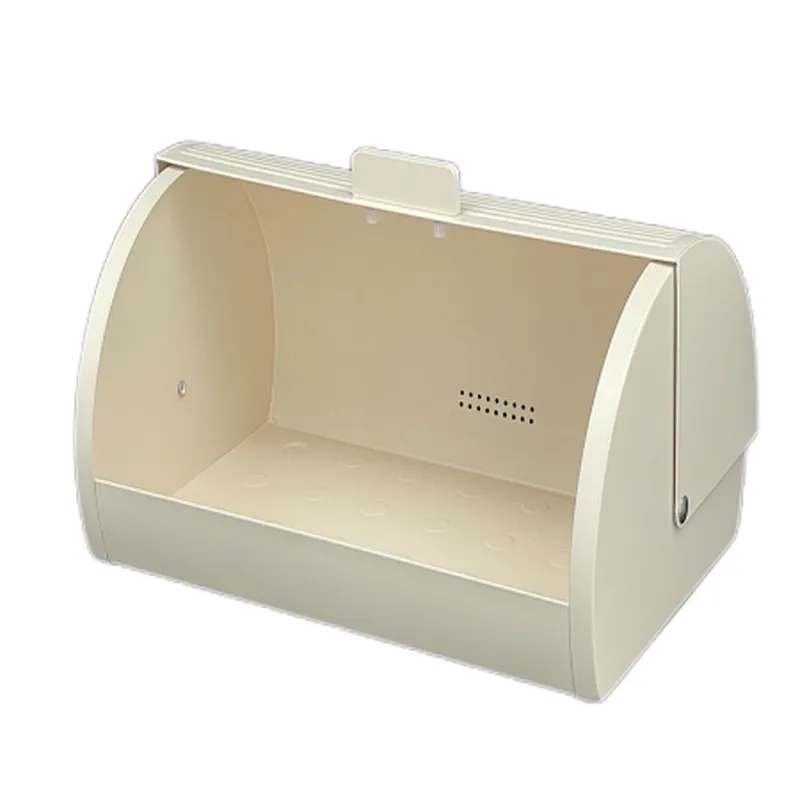 Cream Retro Bread bin, Decor Lid, Large Space, Roll Top