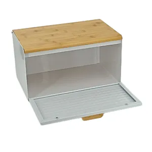 Rectangle Bread Bin with Stainless Steel Body, Large, Matt Black, Diamond Decor
