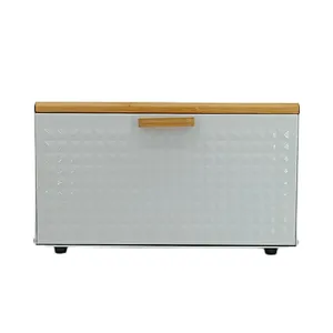 Rectangle Bread Bin with Stainless Steel Body, Large, Matt Black, Diamond Decor