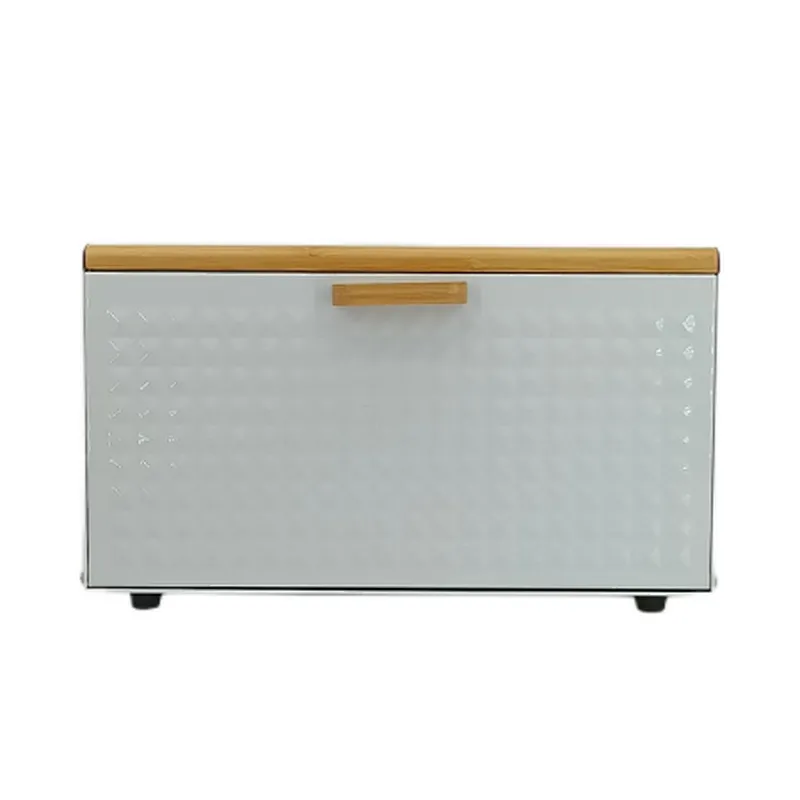 Rectangle Bread Bin with Stainless Steel Body, Large, Matt Black, Diamond Decor