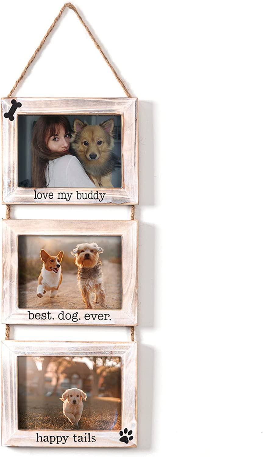 Dogs Wall Picture Frame 5x7 Collage 3 Photo Frame with String Wood Pet Memorial Frame for Home Wall Decor