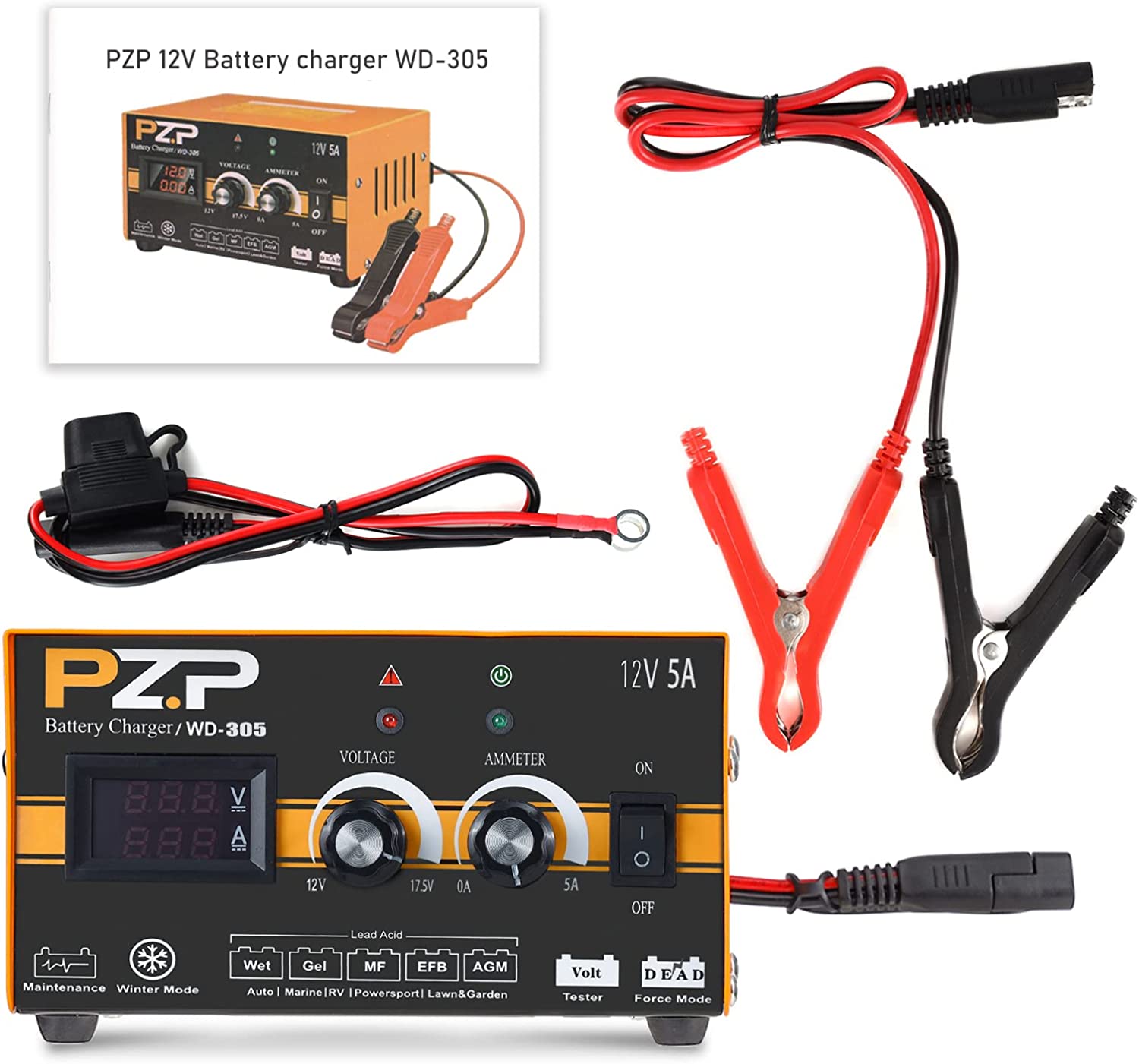 0-5A 12V Lead-acid Battery Visible Real-time Trickle Charger