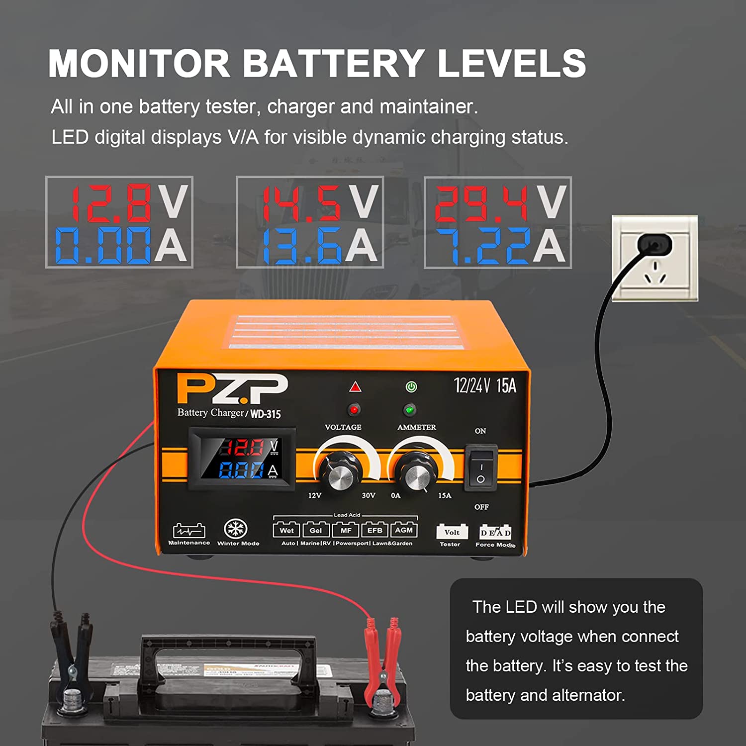 0-15A 12V / 24V Protable Manual Battery Charger