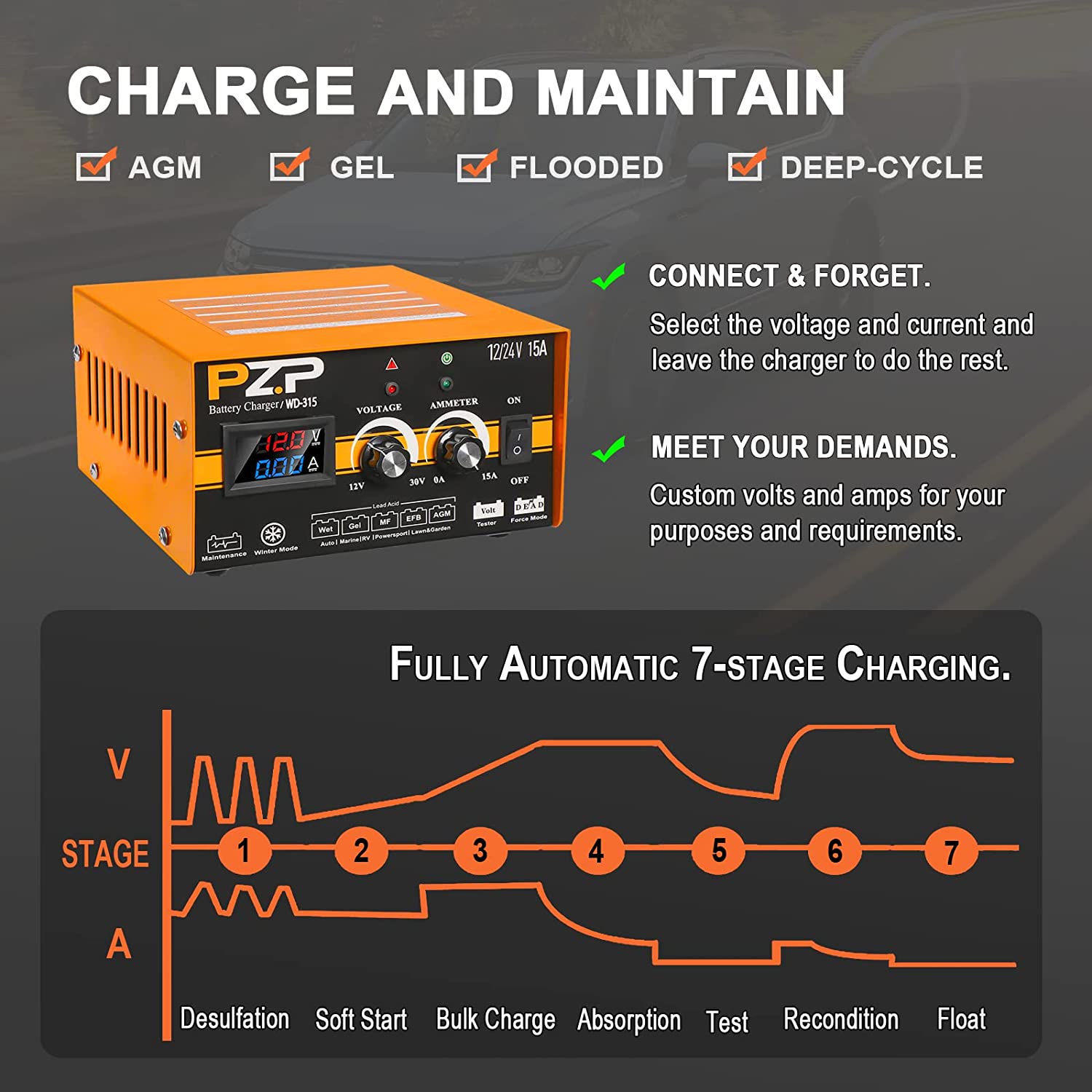 0-15A 12V / 24V Protable Manual Battery Charger