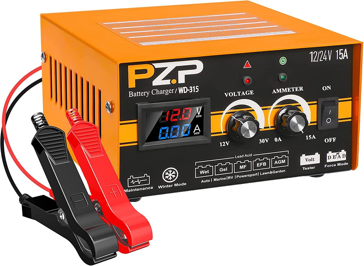 0-15A 12V / 24V Protable Manual Battery Charger