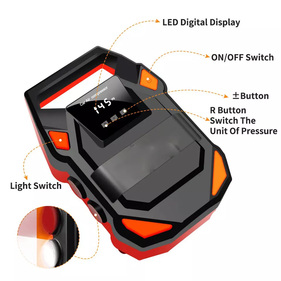 Compresseur d'air portatif de gonfleur de pneu automatique de cc 12V avec la lumière de LED