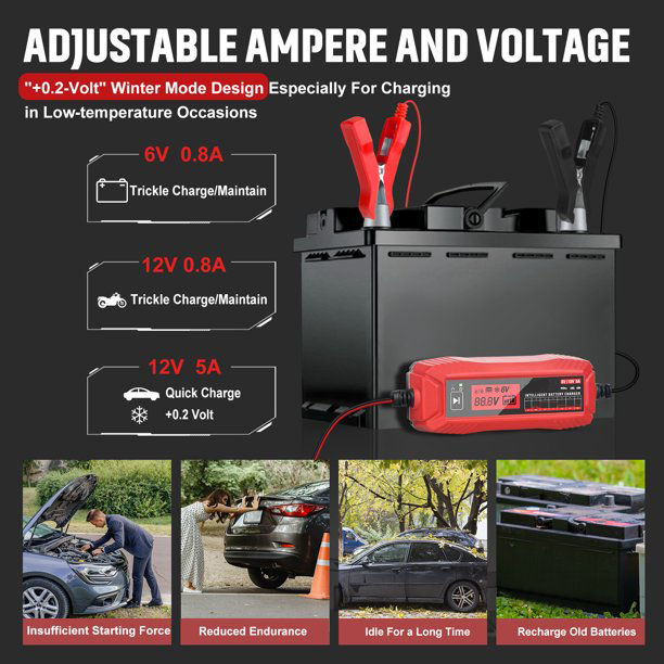 Chargeur d'entretien de batterie AGM intelligent entièrement automatique 6V/12V