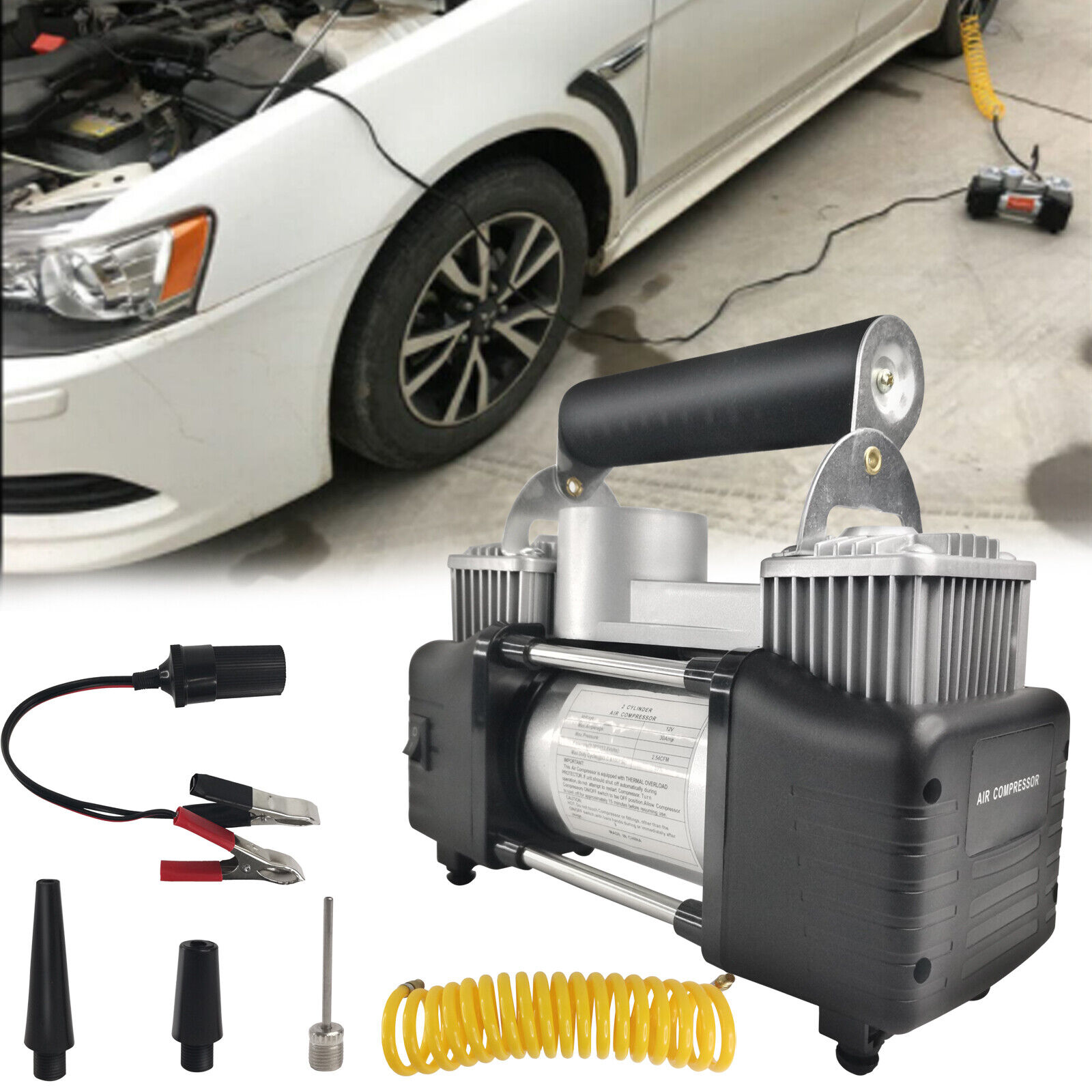 Double Cylinder 150PSI 12V Air Compressor With Gauge